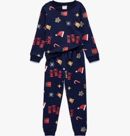Resim Erkek Bebek Pamuklu Uzun Kollu Bisiklet Yaka Desenli Pijama Takımı 