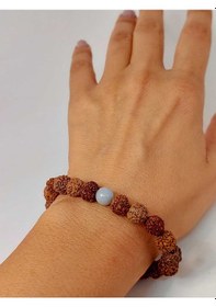 Resim Angelit Taşlı Rudraksha Tohum Unisex Bileklik 8mm Kahverengi 