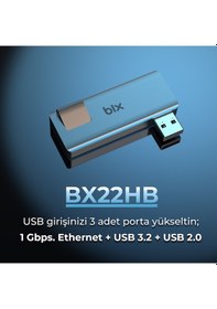Resim Bix BX22HB 5Gbps USB to USB 3.2 / USB 2.0 RJ45 Gigabit Ethernet Dönüştürücü Adaptör 