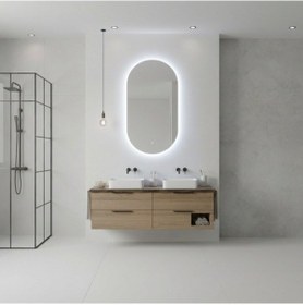 Resim 50x89 Cm Modern Oval Led Banyo Aynası Dokunmatik, Dim Edilebilir, 6500k Beyaz Işık Beyaz 