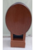 Resim Çanta Zigon Sehpa Oval Model Dörtlü Ahşap Mdf Ceviz Ve Gri Renk Uyumu El Yapımı 