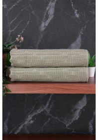 Resim Tuğla Desenli 2li Ayak Havlusu - 50x70 Cm - Su Emici Banyo Paspası Seti - Yeşil Yeşil 