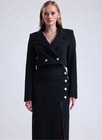 Resim Tangül&Ali'S Moda Evi Siyah Crop Ceket - Kalem Etek Takımı 