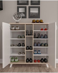 Resim AE-3050 Ecem 2 Kapaklı Raflı Bölmeli Çok Amaçlı Beyaz Ayakkabılık Beyaz 