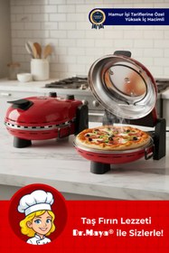 Resim Dr.Maya Çok Amaçlı Taş Fırın | Pizza, Lahmacun, Ekmek ve Tandır Yapma Makinesi - 31 cm Doğal Taş Kırmızı 