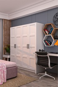 Resim DEKOREX Mnt411 Beyaz 4 Kapaklı Gardırop 