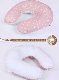 Resim FeyzaDesign Çift Taraflı Emzirme ve Bebek Destek Yastığı, Hamile Yastığı, Pamuklu Yıldız Desen 