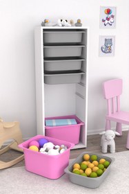 Resim Pratico Zola 7 Sepetli Dolap Oyuncak Dolabı Çok Amaçlı Mutfak Banyo Kiler Dolabı Pembe Gri 