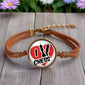 Resim JWEIJIAO Bohemian Kahverengi Yapay Deri Bileklik - Yuvarlak Cam Kubbe Satranç Süsü, Ayarlanabilir Altın Tonlu Metal Zincir Bağlantılı, Satranc Tutkunları İçin Günlük Giyim ve Partilerde Kullanım, Dayanıklı Toka, Metallik Kaplama, El Yapımı Takı, Şık Aksesuar, İfade Edici Mücevher, Koleksiyoncular İçin Hediye 