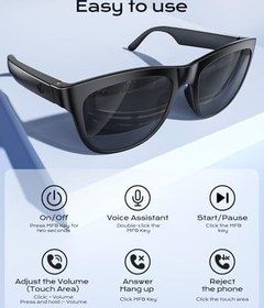 Resim Akıllı Bluetooth Gözlükler, Dahili Mikrofon ve Hoparlörler, Erkekler ve Kadınlar için Akıllı Kablosuz Kulaklık Güneş Gözlükleri, Atletik/Dış Mekan UV Koruması ve Ses Kontrolü, 