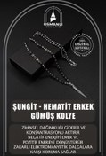 Resim OSMANLI DOĞAL TAŞ Şungit-hematit Doğal Taş Erkek Gümüş Tasarım Kolye 