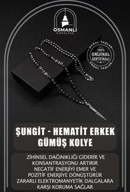 Resim OSMANLI DOĞAL TAŞ Şungit-hematit Doğal Taş Erkek Gümüş Tasarım Kolye 
