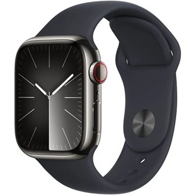 Resim Apple Watch Series 9 GPS + Cellular MRJ93TU/A 41 mm Grafit Paslanmaz Çelik Kasa ve Gece Yarısı Spor Kordo 