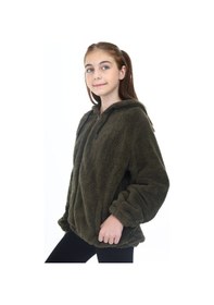 Resim Toontoy Kız Çocuk Kapüşonlu Fermuarlı Cepli Reglan Kol Peluş Hırka Haki 