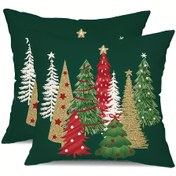 Resim 2'li Set Şeftali Derisi Karışık Noel Yastık Kılıfları 45.72x45.72 cm Noel Ağacı Süsü Yeşil Atma Yastık Kışlık Noel Süsü 