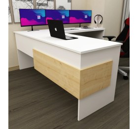 Resim Morepp Sell 180 cm L Çalışma Masası Ofis Masası Oyuncu Masası |Beyaz-Safirmeşe 