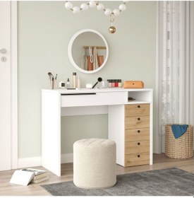 Resim Bohem Makyaj Masası 100cm Aynalı Çekmeceli Şifonyer Sepet-beyaz Boh29-sw Beyaz - Kahverengi 