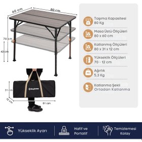 Resim Kingcamp Granite Premium 80x60 Katlanır Lux Kamp Masası Ahşap - Kahverengi 