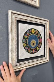 Resim Oscar Stone Decor Çerçeveli Tablo Taş Duvar Dekoru 30 X 30 Cm Çiçekli Nazar Boncuğu Cdd3030-502 