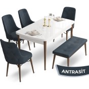 Resim Canisa Concept Ahu Serisi 80 x 132 cm Beyaz Masa Ceviz Ayak Mutfak Masa Takımı 4 Sandalye 1 Bench 