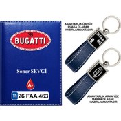 Resim Plakanıza Özel Bugatti Logolu Lacivert Ruhsat Kabı Ve Anahtarlık 