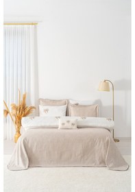 Resim Rivaistanbul Palmiye Vizon Nakışlı Çift Kişilik Nevresimli Pike Seti - 8 Parça Çeyiz Seti Vizon 