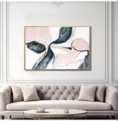 Resim Yağlı Boya Dokulu Tablo Beyaz Pembe Siyah Soyut Altın Çerçeveli U08007-179018 