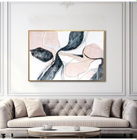 Resim Yağlı Boya Dokulu Tablo Beyaz Pembe Siyah Soyut Altın Çerçeveli U08007-179018 