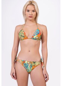 Resim Endeep Kadın Dolgulu Kaplı Üçgen Desenli Bağlamalı Bikini Takımı Turuncu 