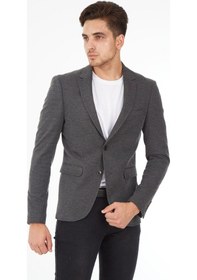 Resim Sposo 5134 Dar Kalıp Örme Kumaş Siyah Erkek Blazer Ceket Siyah 