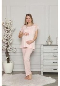 Resim Limissi 2208 Pembe Hamile Lohusa Dantelli Pijama Tk 