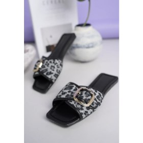 Resim Moda Fırsat Kadın Günlük Terlik Leopar Örgü Hasır Örme Şık Yazlık Ev Plaj Tatil Iş Ofis Terliği 