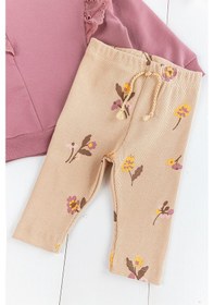 Resim Fırfırlı Çiçek Desenli 2'li Kız Bebek Takım Alt Üst Bebek Takım Gülkurusu 