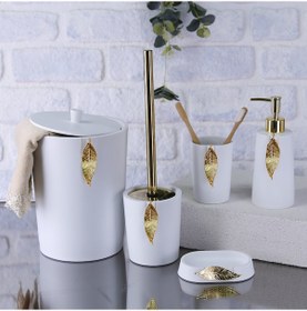 Resim Leaf 5 Parça Banyo Seti Beyaz-Altın 