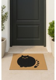 Resim Kedili Paspas Kapı Önü Paspası Kitty Doormat Kapı Önü Kaymaz Paspas Toz Nem Alıcı Kapı Paspas Açıkkahverengi - Bej 