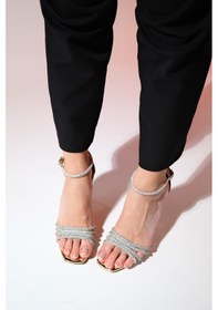 Resim Luvishoes Monica Altın Taşlı Kadın İnce Topuklu Abiye Ayakkabı 