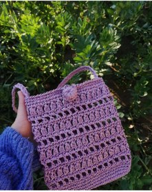 Resim Verda Desing Hasır Telefon Çantası Mor El Örgüsü 