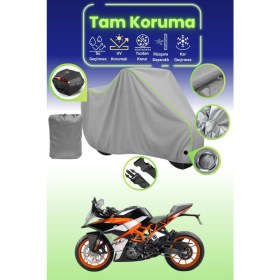 Resim Dokaca Neo Gri Neon Fitilli Kilit ve Arka Çanta Uyumlu Ktm 390 Rc Uyumlu Motosiklet Brandası, Koruma Örtüsü 