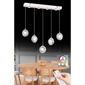 Resim İstanbul Avize Dünya Yemek Masası 5'li Gümüş Kumandalı 3 Renk Ledli Modern Lüx Led Avize 