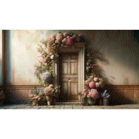 Resim Venspor Rustik Kapı ve Çiçek Aranjmanlı Arkaplan Vintage Stil Profesyonel Fotoğrafçılık Için 200 x 150 cm Duvar Örtüsü Fon 