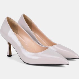 Resim Desa Kadın Bej Sivri Burunlu Klasik Rugan Deri Stiletto 