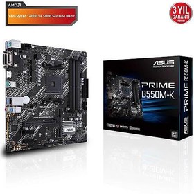 Resim ASUS PRIME B550M-K AMD B550 Soket AM4 4866Mhz DDR4 2xM.2 USB3.2 AURA RGB mATX Anakart 