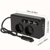 Resim 200W Araç Güç Dönüştürücü, 12V DC'den 220V/230V AC'ye Elektronik Aksesuar İnvertörü, 2 USB Portu ve Euro AC Prizleri ile Laptop Şarj için Araç Çıkış Dönüştürücüsü 