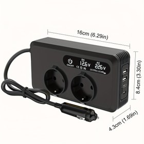 Resim 200W Araç Güç Dönüştürücü, 12V DC'den 220V/230V AC'ye Elektronik Aksesuar İnvertörü, 2 USB Portu ve Euro AC Prizleri ile Laptop Şarj için Araç Çıkış Dönüştürücüsü 