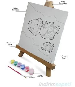 Resim Minik Sanatçı Seti Şövale Baskılı Tuval 6 Akrilik Boya Fırça 4 lü Set 