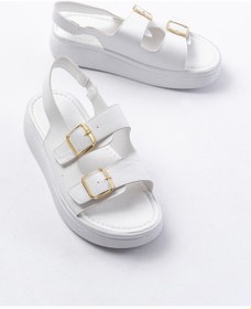 Resim 24413-572 Beyaz Günlük Dolgu Topuk Toka Aksesuarlı Kadın Sandalet 