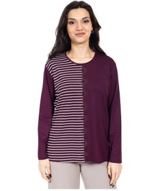 Resim Mutlu City Yeni Sezon Kadın Orta Yaş Ve Üzeri Viskoz Çizgili Yüksek Kalite Anne Penye Bluz 24353-indigo İndigo 