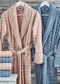 Resim Dantela Larin Air Soft Pamuk 6 Parça Bornoz Seti Pudra/mavi Pudra - Mavi 