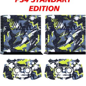 Resim KT Decor Sarı-Lacivert Soyut Playstation 4 Full Sticker Kaplama Seti 