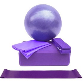 Resim Youmex 5 Parça Mor Yoga Seti - Yoga Topu, Blok, Germe Bandı, Dayanıklı Döngü Bant Ve Pamuklu Kayış İle Evde Güvenli Egzersiz 